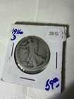 1916-D Denver Walking Liberty Half Dollar US 50c Silver Coin, Obverse Mint Mark