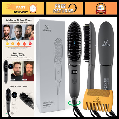 Compact Beard Straightener for Men - Ionic Anti-Scald Heat Brush Comb - Travel F