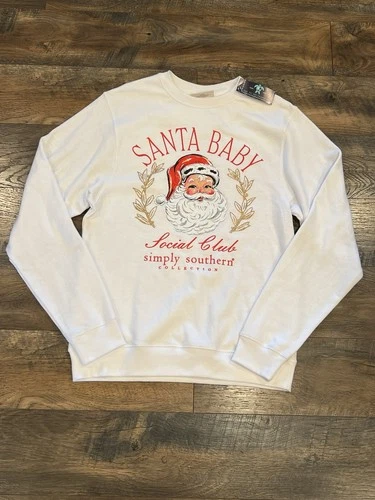 Simply Southern Women’s Small Santa Baby Social Club Lightweight Sweatshirt NWT