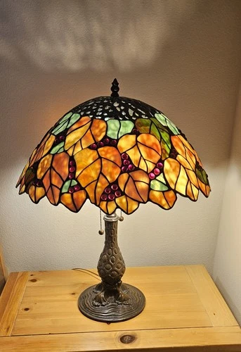 Vintage Tiffany Style Stained Glass Table Lamp 23" Base/18" Shade