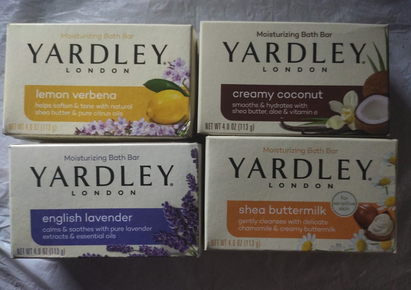 YARDLEY London Bar Soaps Scented LE Floral, Lemon, Coconut, Shea - 4pk variety