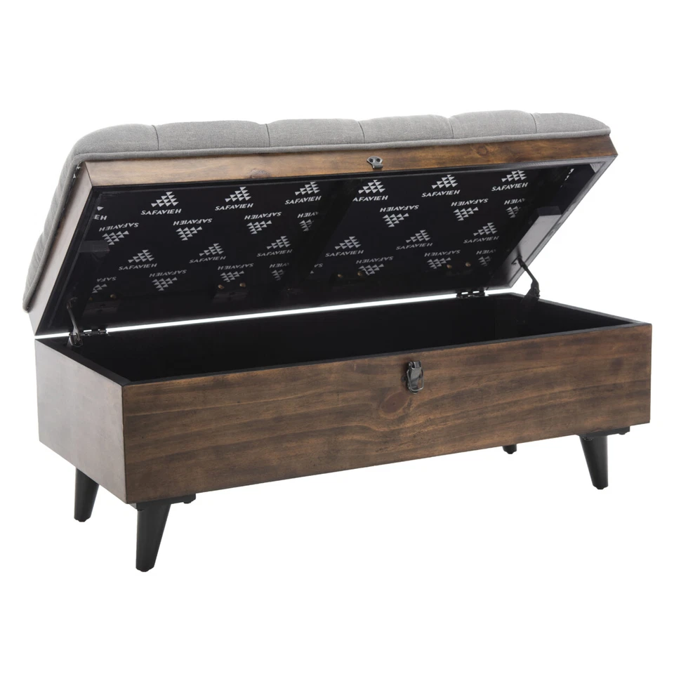 Otomana de cóctel acolchada SAFAVIEH Liam | Gris/Roble oscuro | Foto 3 de 4