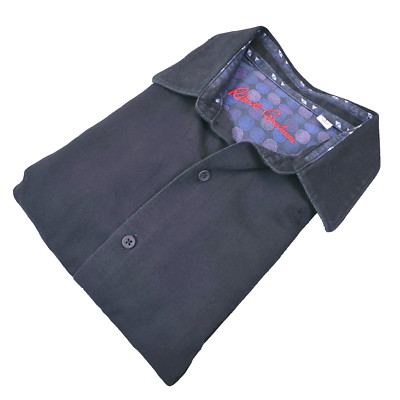 Robert Graham Shirt Mens L Black Classic  Contrast Geometric Flip Cuff Cotton