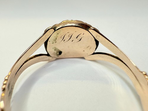 Antique 9ct Rose Gold Oval Garnet Pearl Cluster Georgian Ring 'JJG' Size V - Picture 9 of 14
