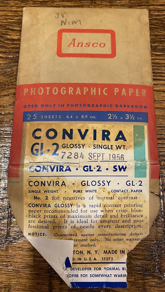 Papel fotográfico vintage 1956 Ansco Convira GL-2 11 hojas 2,5 x 3,5 abierto 7284 Foto 3 de 4