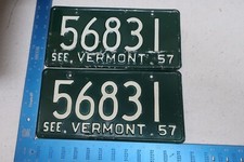 1957 57 VERMONT VT CAR VEHICLE LICENSE PLATE PAIR SET TAG #56831