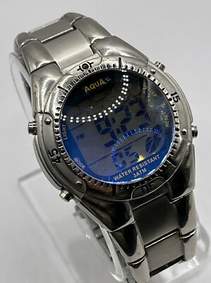 Aqua Men's Digital  Watch Water Resistance 30M Blue Dial- New Battery