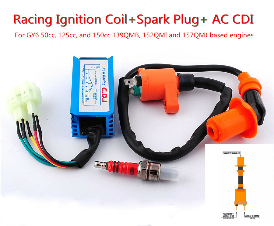 Kit Allumage Performance GY6 50 125 150cc - CDI 6 Broches + Bobine + Bougie - Pour Scooter VTT Dirt Bike Go-kart