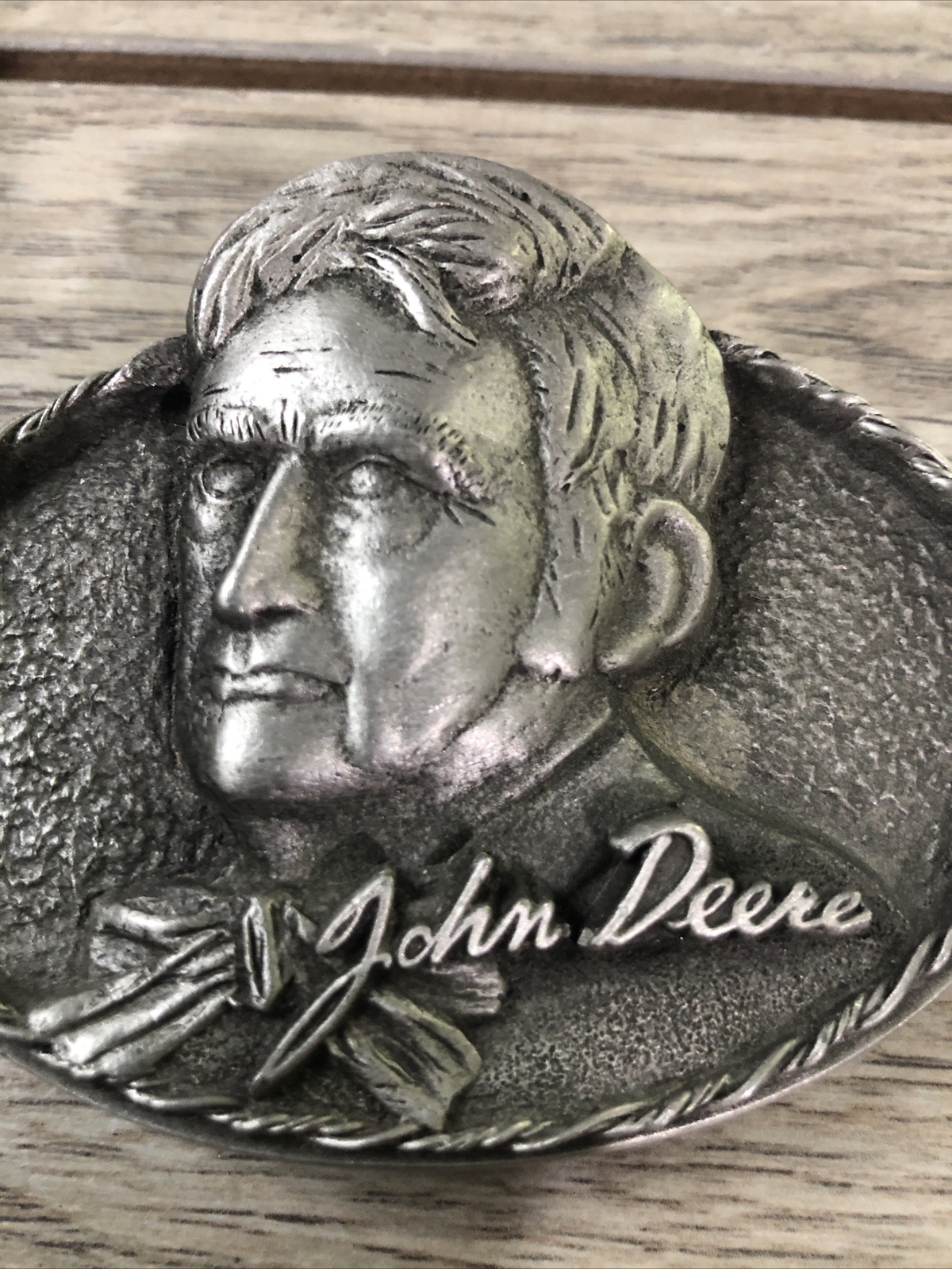 John Deere Head & Shoulder Profile Bust Pewter Belt Buckle Spec Cast USA