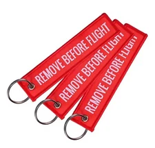 3X REMOVE BEFORE FLIGHT RED/WHITE KEY CHAIN 5" X 1" (3 PACK) AVIATION MOTORCYCLE