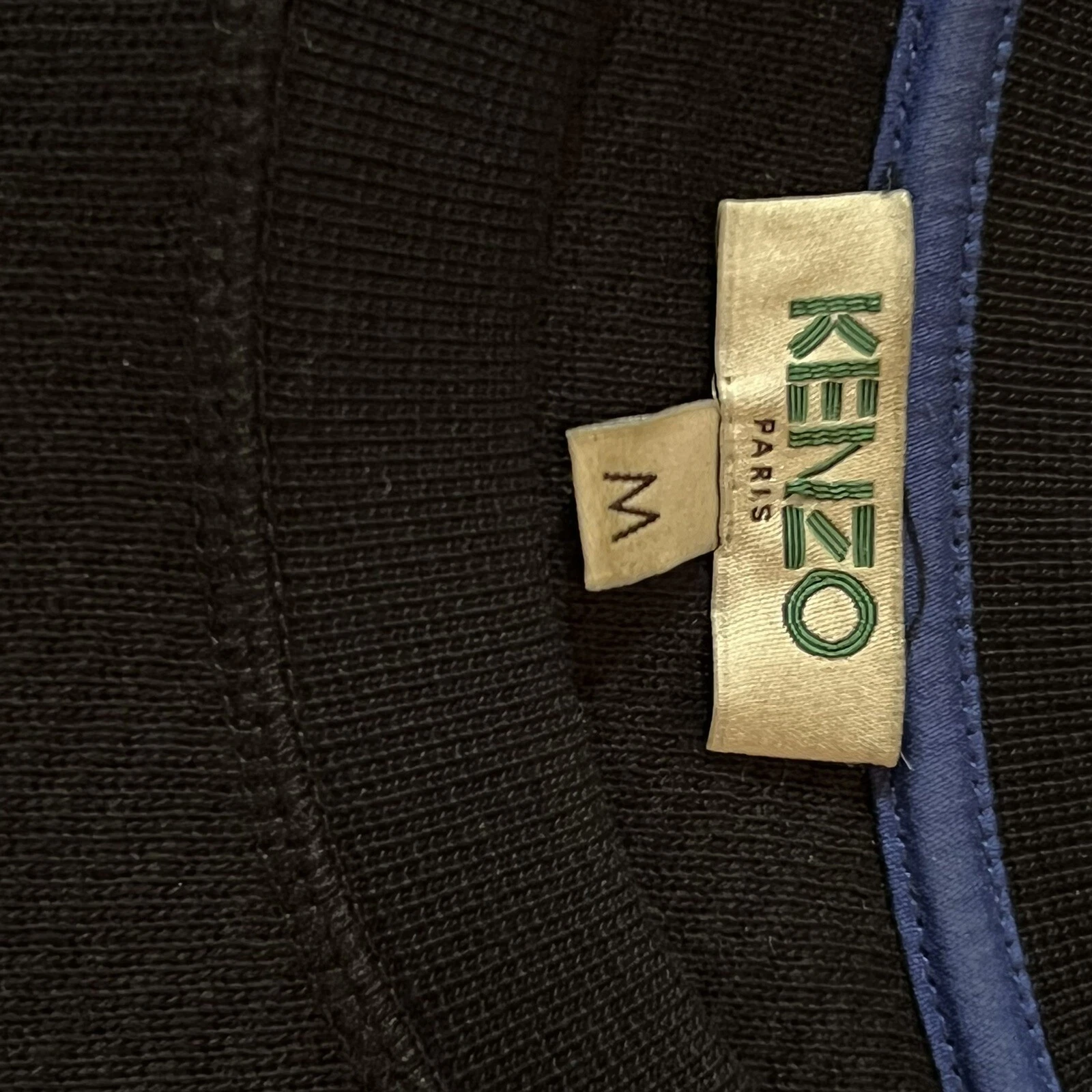 Felpa maglione Kenzo Paris nero e blu petto grafica logo paillettes M cotone