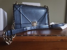 Genuine Christian Dior Diorama Medium Crossbody On-chain Metallic Blue Bag