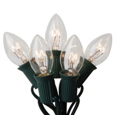 25-Light C9 CLEAR CHRISTMAS String Light Set GREEN WIRE End-To-End NEW 1150-02