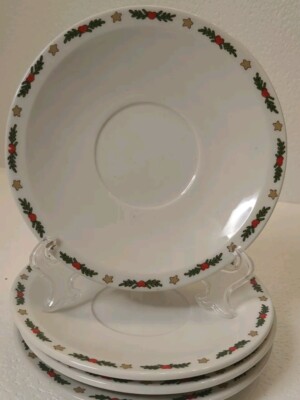 Set Of Ten Strawberry Street O'Christmas Tree -1987 Saucers-