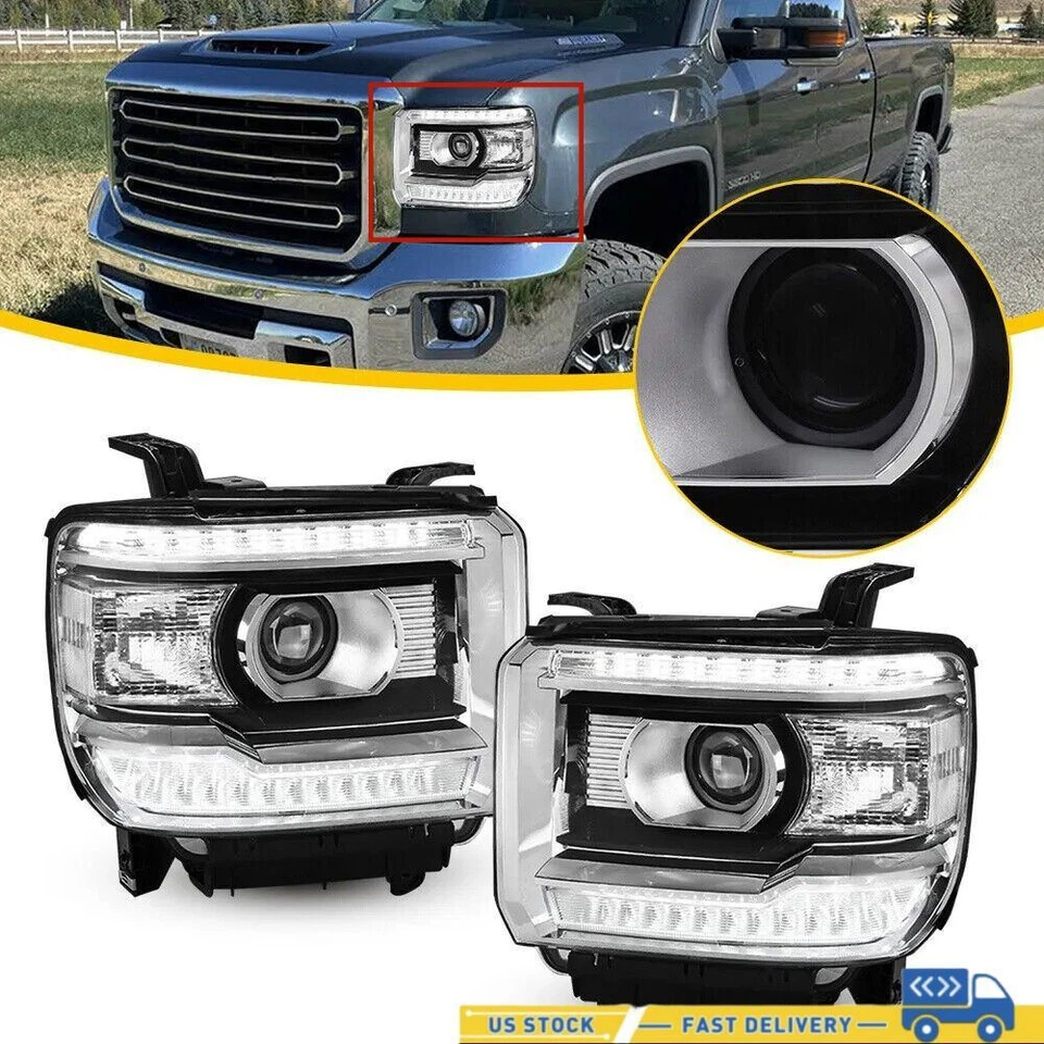 Clear LED Head DRL Lights Lamps For 2014-2018 GMC Sierra 1500 2500 3500 Foto 3 de 4