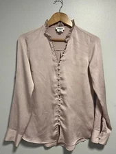Express The Portofino Slim Fit Shirt Blush Pink Buttons Roll Tab Ruffle Small