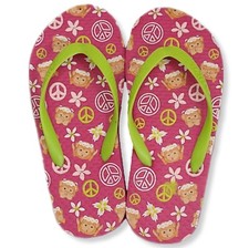 Chatties Girls S 11-12 Flip Flops Peace Signs Monkeys Sandals Shower Shoes NWT