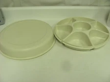 Vintage Tupperware Vegetable, Serving Tray with Lid, Chips and Dip, 1665-3  
