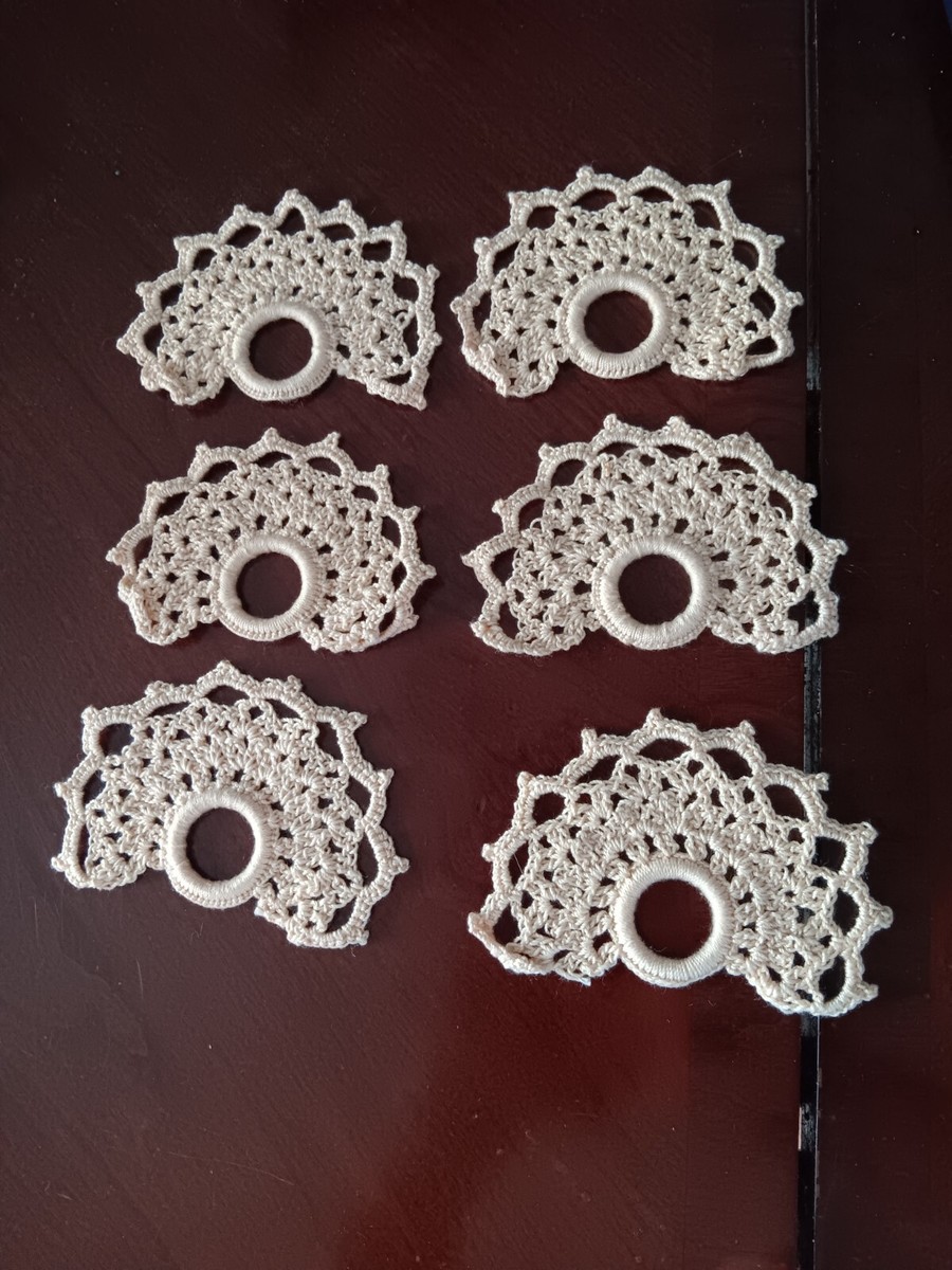 Vintage Hand crafted Crochet Napkin Rings Set of 6 Beige | eBay display picture 3