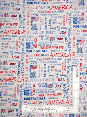 Patriotic Words Honor Freedom God Bless America Cotton Fabric Oasis By The Yard