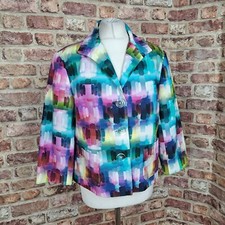 Lafayette 148 Blazer Uk 16 Pink Blue Blur Jacket 3/4 Sleeve 100% Cotton