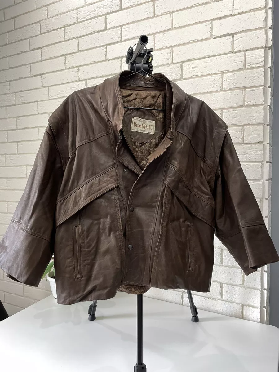 VTG Vera Pelle Brown Leather Jacket Vest 2 in 1 Made In Italy M L