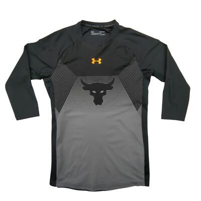 Under Armour Shirt Mens Small Project Rock Chase Greatness HeatGear Black Gray