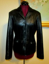Mossimo Sz S Black 4 Button Soft Leather Poly Lined Jacket/2 Lower Flap Pockets