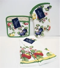 4 PC Set Villeroy & Boch Kitchen Tea Towels Potholder Mitt French Garden