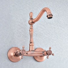 Bathroom Sink Basin Antique Red Copper Dual Cross Handle Mixer Faucet Swivel Tap
