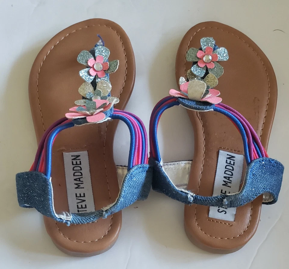 Steve Madden Girls Toddler Size 9 Sandals Shoes Pink Blue Silver New - Image 2 of 4