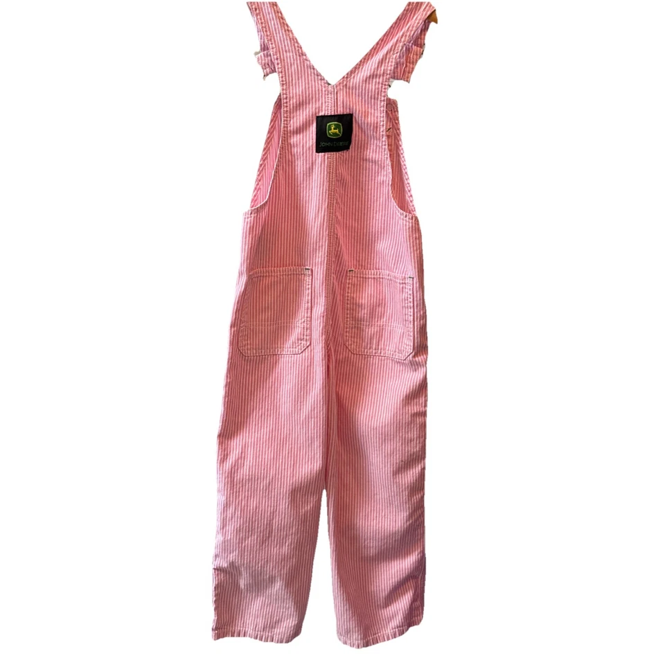 Mono con tirantes John Deere rosa a rayas niñas talla 6 campo aire libre Foto 4 de 4