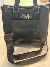 Steve Madden Black Logo Embossed Shoulder Bag Detachable Strap Silver Hardware
