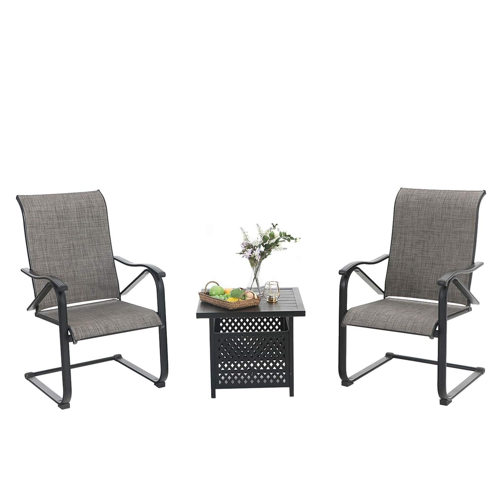 3-Piece Patio Dining Set with Side Metal Table & 2 Chairs in Spring Tan