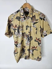 SCOTT BARBER Floral Casual Button Shirt Men's M Floral Print Yellow Hawaiian