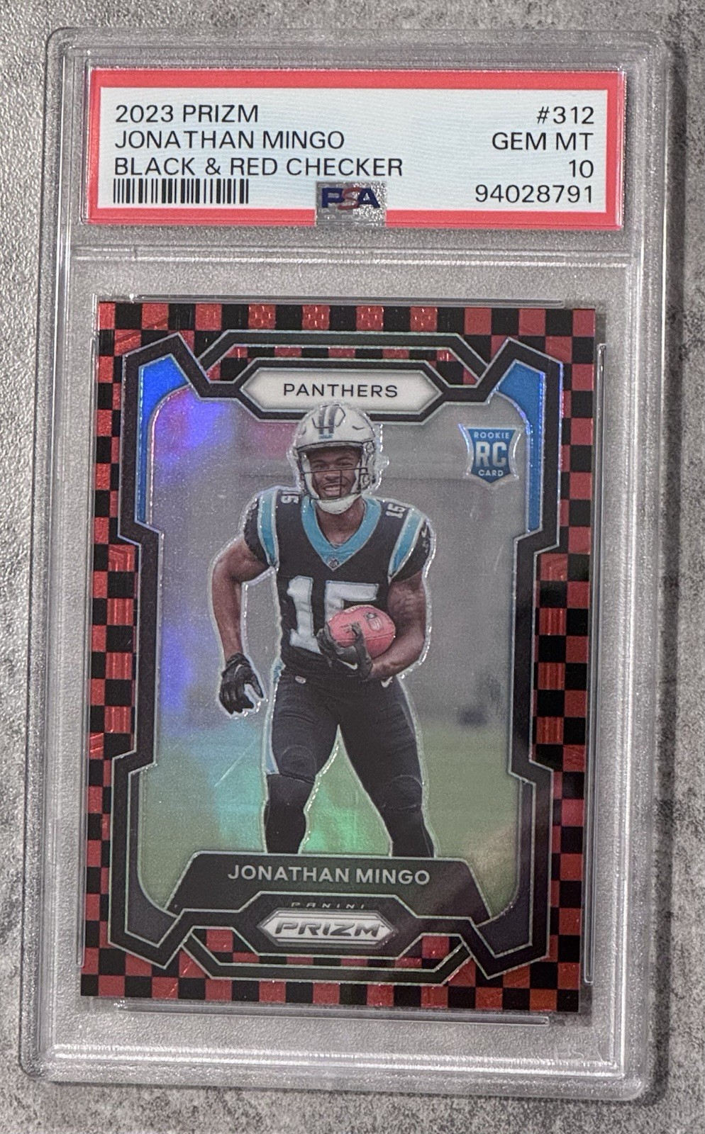 2023 PANANI PRIZM JONATHAN MINGO ROOKIE RED & BLACK CHECKERBOARD PSA 10 GEM MINT