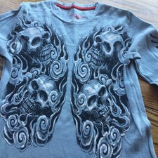 Vintage Affliction Muscle Shirt Adult Gray Dual Skulls Gothic Men SMALL USA MADE