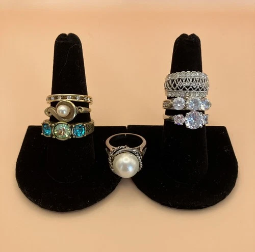 Vintage Lot Of 7 Rings 1 Sterling, 3 GP, 3 Silvertone, 1 Gold Filled Sz 5-9 1/4