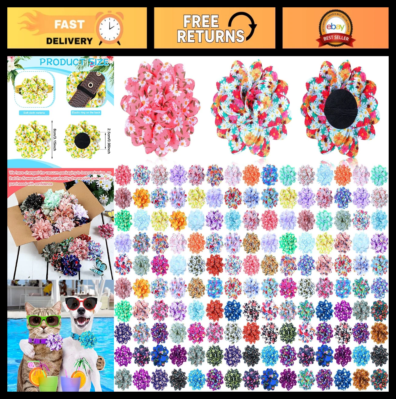150 Pcs Dog Flower Bows Collars - Multi Color Bow Tie Accessories for Pets
Opens in a new window or