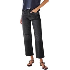 AYR The Easy Easy Jeans Womens Size 29 Black Denim Wide Straight Crop Distressed