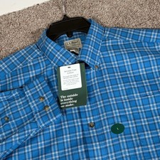 LL Bean Mens Blue Plaid Wrinkle Free Cotton Button Down Shirt L 503307 NEW