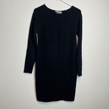 Vince Dress Womens XS Black Wool Knit Boatneck Long Sleeve Sweater Dress