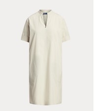 Polo Ralph Lauren Womens Pale Cream Split Neck twill shift Dress XXS 2 NWT XS