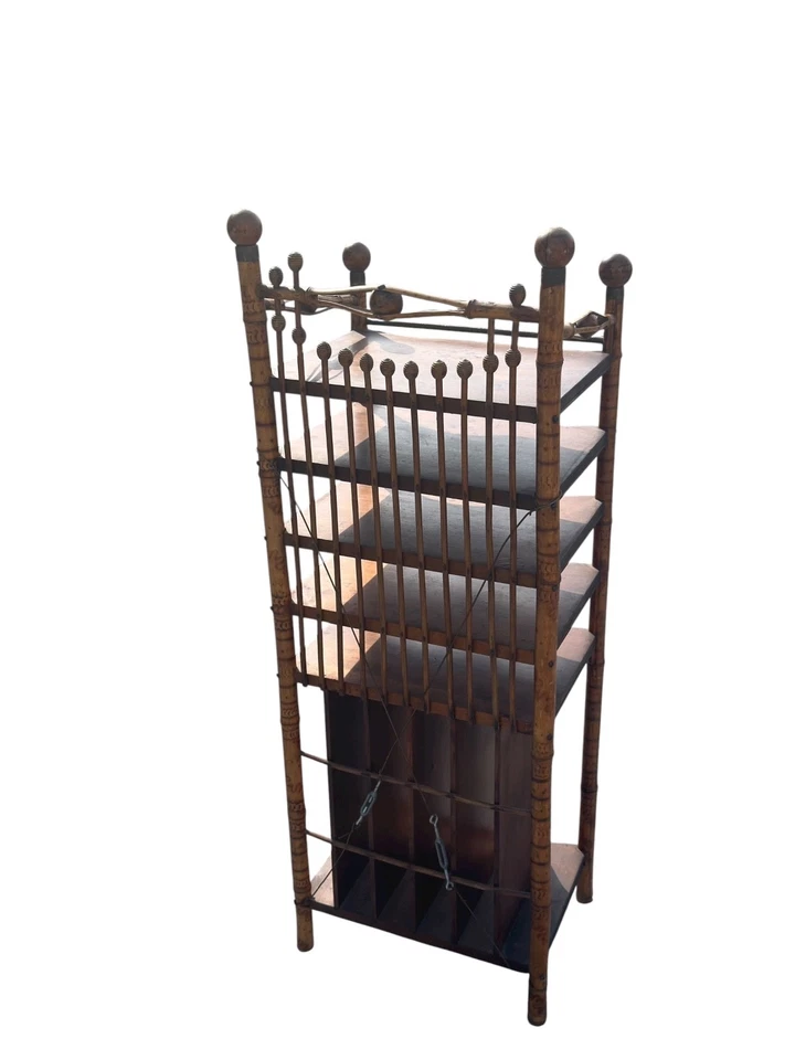 antique victorian stick and ball eastlake bamboo bookshelf magazine rack 1890 - Image 3 of 4
