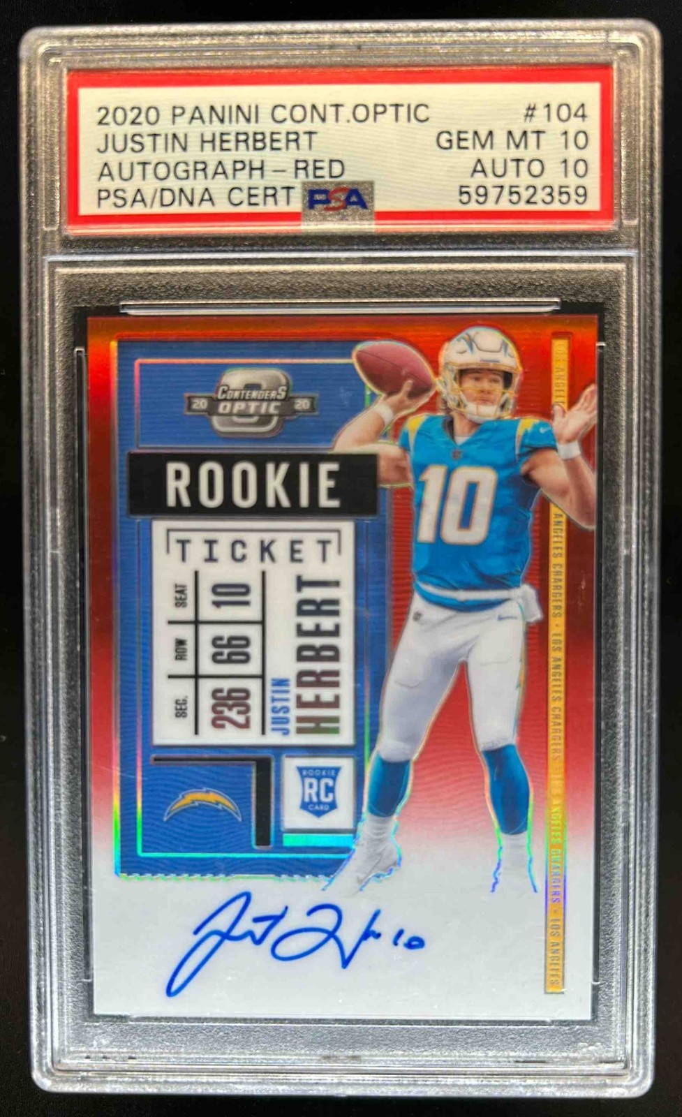 Justin Herbert Panini Contenders Optic #104 Autograph-Red
