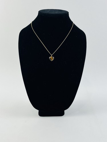 Ciondolo cuore occhio di tigre GF catena oro delicato 1/20 12KT sottile bellissimo vintage 90 - Foto 7 di 16