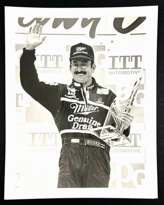 1980s Bobby Rahal NASCAR Driver Trophy Miller Beer Jumpsuit Vintage Press Photo