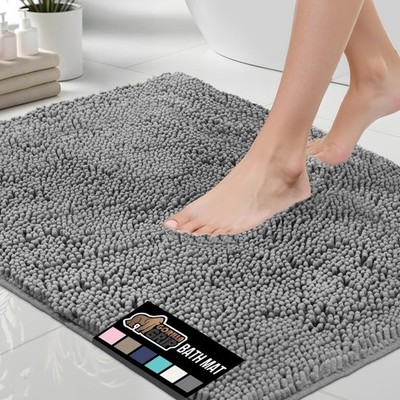 GORILLA GRIP Bath Rug Mat, Thick Soft Absorbent Chenille, 24'' x 17'', Grey 