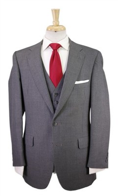 Austin Reed Vintage 1970's Gray Pinstripe 3-Piece Wool Suit 40R