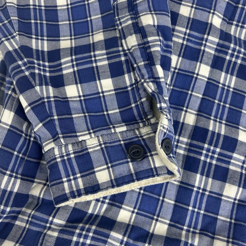 Camisa de franela forrada de vellón LL Bean para hombre XL abotonada azul blanco a cuadros Foto 3 de 4